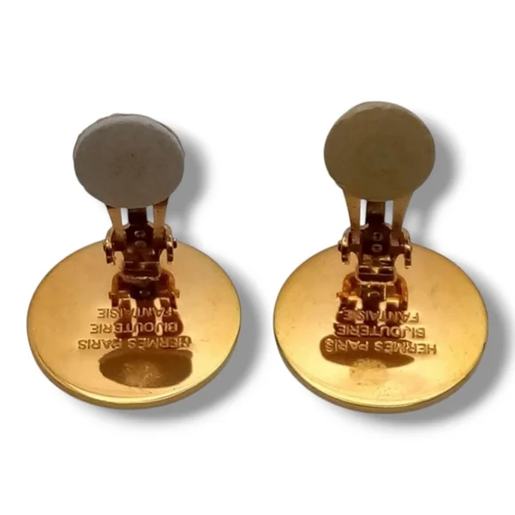 HERMES Bijouterie Fantasie Serie Sellier Earrings Gold - Picture 3 of 3